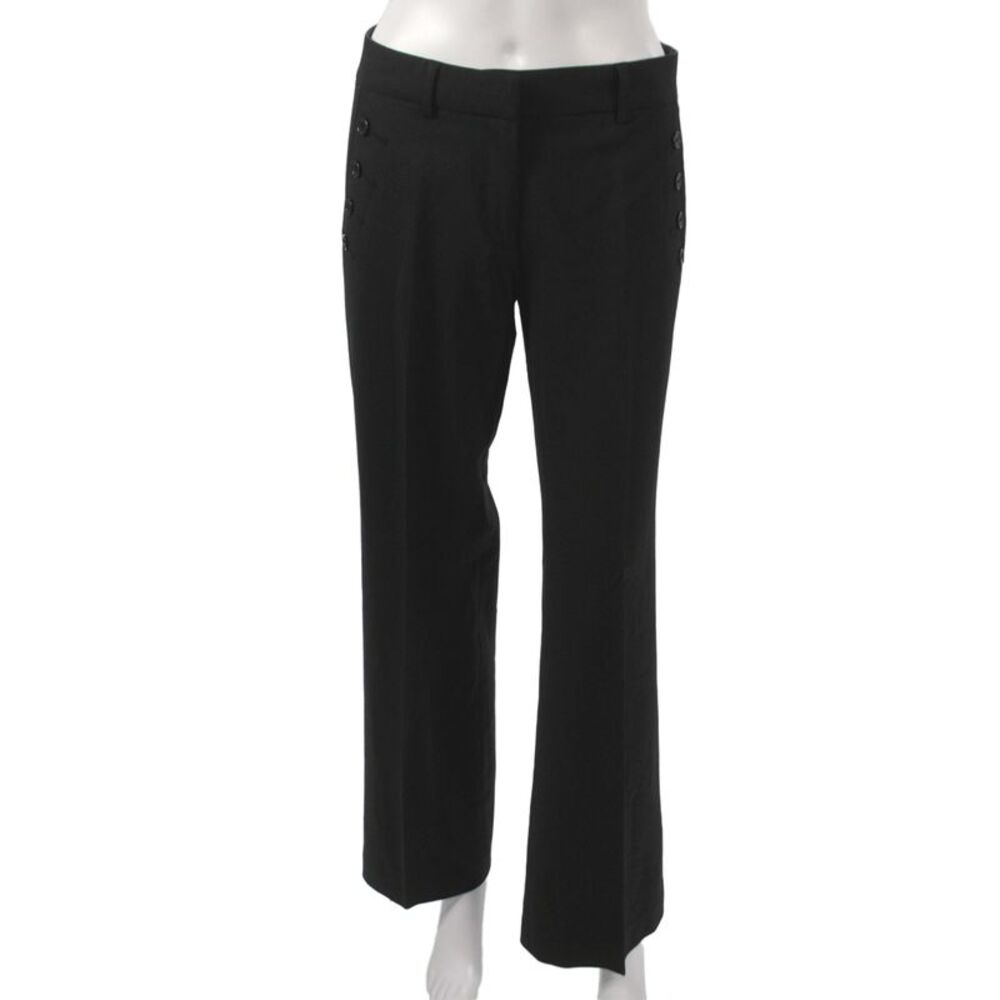 How & Wen Womens Dress Pants Black Wool Button Size 4